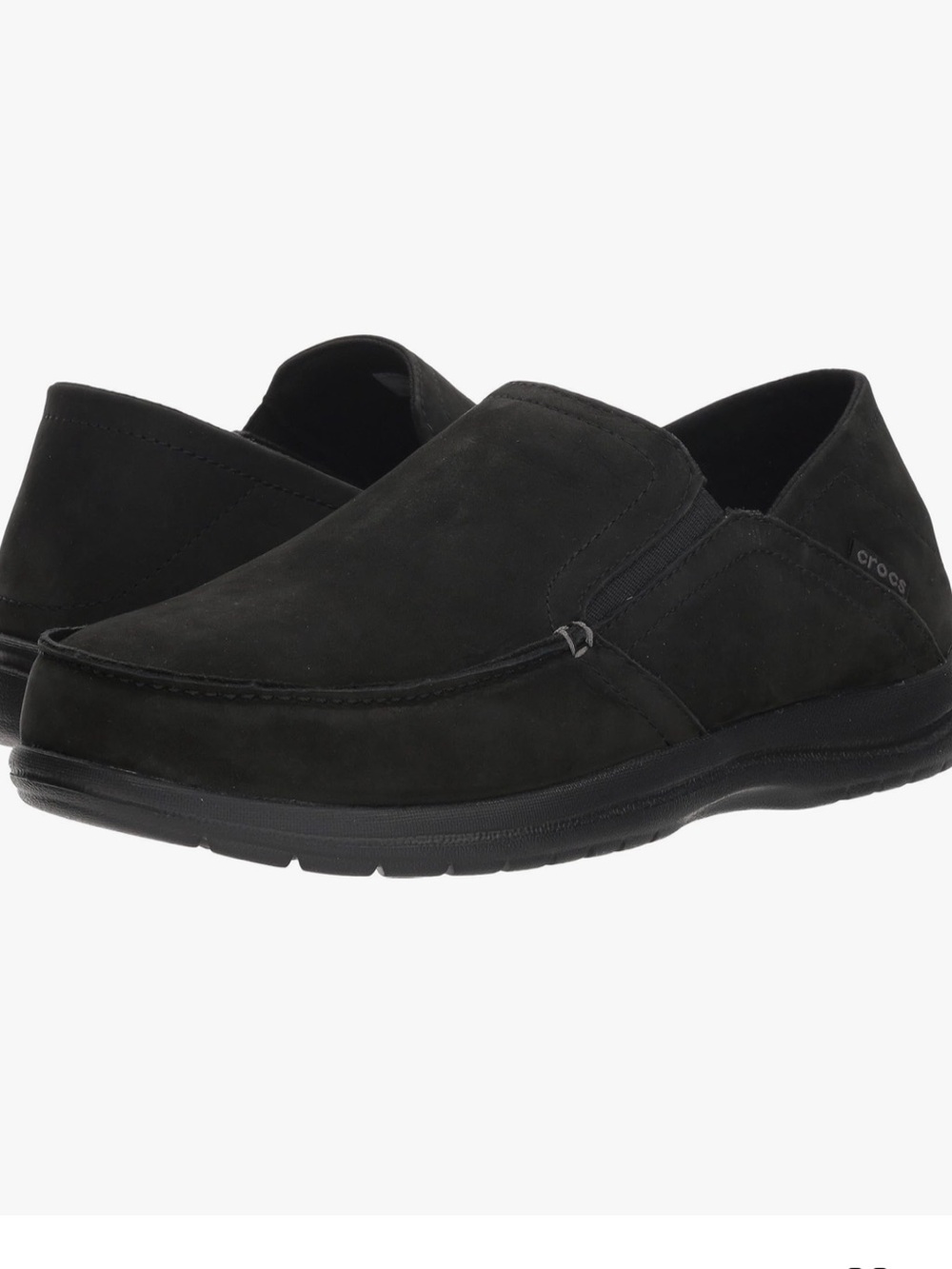 CROCS Men's 12 Black Slip-On Leather Santa Cruz  Moccasin Loafers